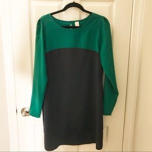 ASOS Long Sleeve Green/Blue Two Tone Dress Medium